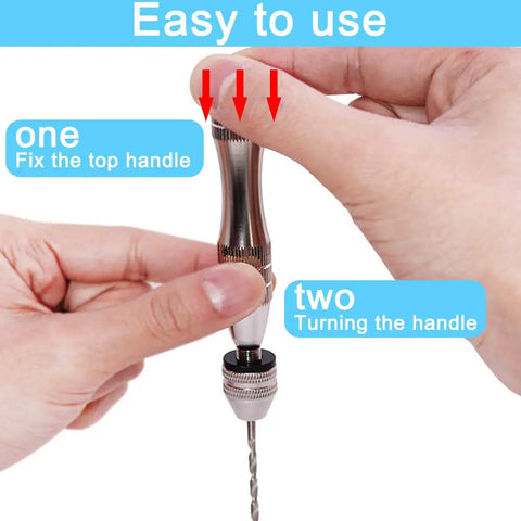 Rock Solid Aluminum Hand Pin Vise Kit Hella Tough 0.8mm To 3.0mm Micro Twist Drill Bits shown in use for precise drilling.
