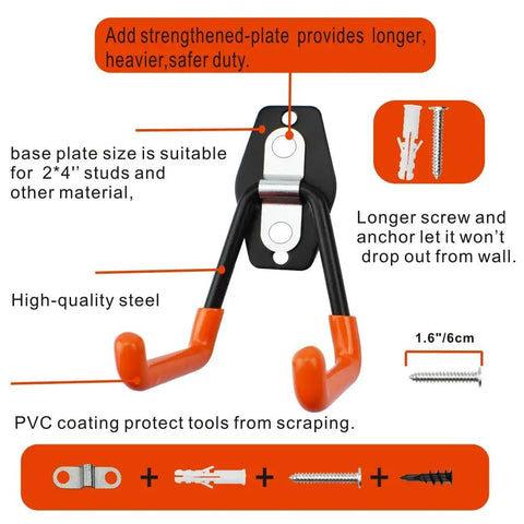 Heavy Duty Wall Mount Garage Hooks 4 Pack Set Double U Hook Organizer For Ladder Chairs Tools And Gear Premium Steel Hangers