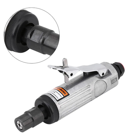 Heavy Duty No Nonsense Pneumatic Air Die Grinder With 1/4 Inch Shank and 23000 RPM, features sturdy aluminum housing and lever for quick use.