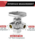 Lead Free Brass Angle Stop Valve Dual Outlets Built To Last For Daily Plumbing Fixes And Fresh Home Reno Jobs Smooth Multi Turn Shut Off Chrome Plated Finish Runs Clean Through Pex And Water Lines with interface measurements.