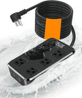 Weatherproof Outdoor Power Strip With Six Wide Outlets And Three USB Ports Including USB-C 10 Ft Extension Cord 1875W Surge Protector