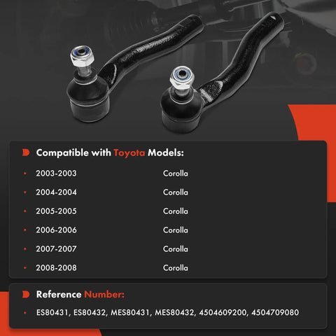 Toyota Corolla Front Outer Tie Rod End Replacement Pair For 2003 2008 Models With Easy Install OE Fitment And Premium Steering Linkage Durable Steel Construction And Drop In Ready To Install, steel pair