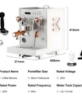 All In One Hot And Cold Milk Frother Steamer With 2850W Power 15 Bar Pressure And 58mm Group Head displayed with portafilter and steamer.