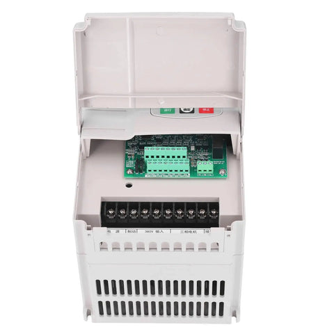 Three Phase VFD Drive 380V 5.5KW Inverter With 0 To 400Hz Range, Eight Stage Programmable PID Control, RS485 Communications For Motor Speed Control, A Real Workhorse For Pumps Fans And Industrial Gear, open terminal view