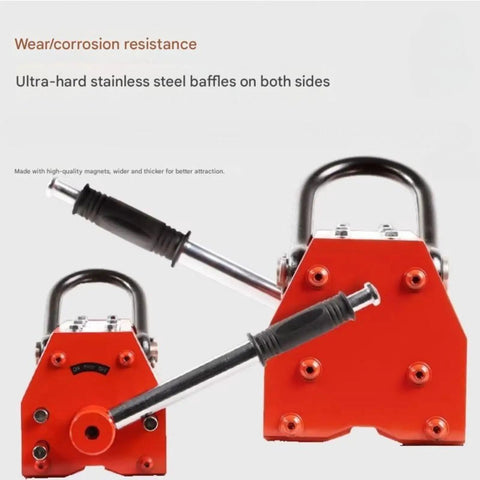Smooth Operator Heavy Duty Manual Magnetic Lifter With Rock Solid On Off Handle and Wide V Groove features ultra-hard stainless steel baffles.