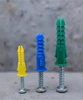 Self-Drilling Ribbed Drywall Anchors With Screws Kit 66Pcs For Quick, Strong Mounts No Pre Drill Needed With Yellow Zinc-Plated Steel Construction For Home Projects And DIY Fixes, shown in yellow blue and green