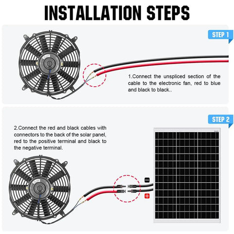 Installation steps for Keep Things Chill And Fresh All Summer Long With This Heavy Duty 12 Inch Solar Roof Vent Fan with wiring.