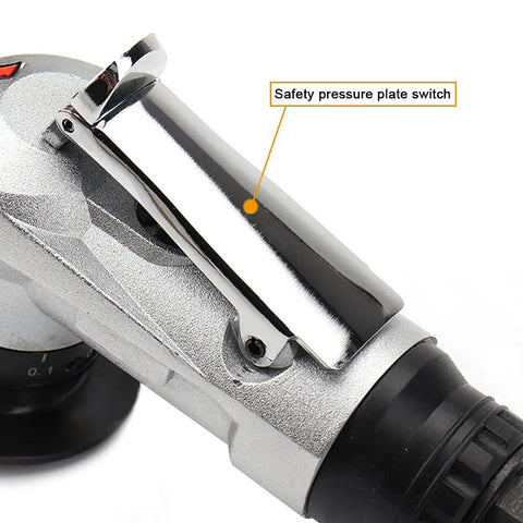 Close-up of Bainuo Pneumatic Chamfering Machine safety pressure plate switch, showcasing handheld design for edge trimming.
