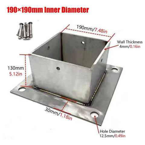 No Sweat Installation Heavy Duty Wood Post Base Brackets With Stainless Steel Railing Supports And Rust Resistant Column Protectors For Gazebo Deck Pergola And Fence Build, 190mm square metal bracket.