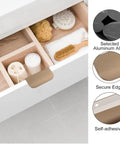 4 Pack Self Adhesive Rounded Edge Drawer Pulls Concealed Aluminum Alloy Invisible Wardrobe Handles For Cabinets And Closets 80mm Bronze Durable Rust Resistant Easy Install No Drills Needed showing installed handle on drawer
