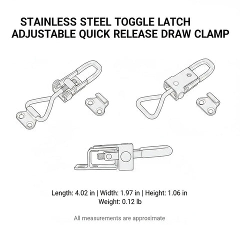 Heavy Duty Adjustable Stainless Steel Toggle Latch Quick Release Draw Clamp diagram with dimensions