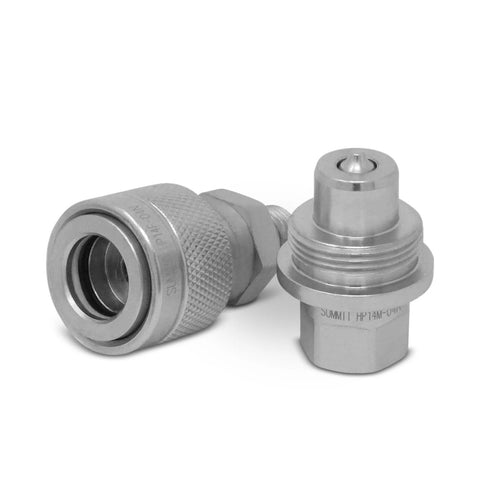 Front view: Summit Hydraulics 1/4-inch high-pressure quick coupler set, 10,000 PSI, BISS.