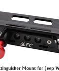 Beefed Up Heavy Duty Roll Bar Fire Extinguisher Holder Mount With Four Clamps For Jeep Wrangler Gladiator UTV Polaris RZR Ranger Ford Bronco Aluminum Construction Quick Release Red Pin 1 Year Warranty