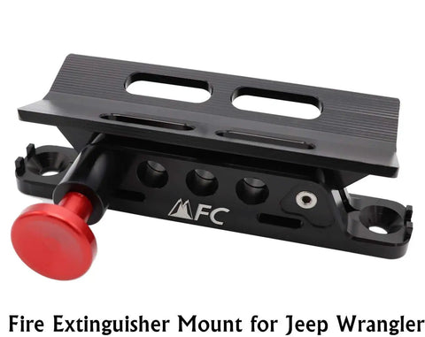 Beefed Up Heavy Duty Roll Bar Fire Extinguisher Holder Mount With Four Clamps For Jeep Wrangler Gladiator UTV Polaris RZR Ranger Ford Bronco Aluminum Construction Quick Release Red Pin 1 Year Warranty