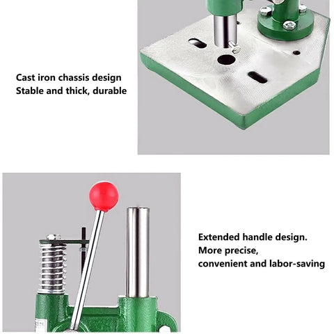 Heavy Duty Cast Iron Arbor Press With Slick Automatic Rebound Handle And Knockout 350 Lb Capacity showing extended handle and durable base design.