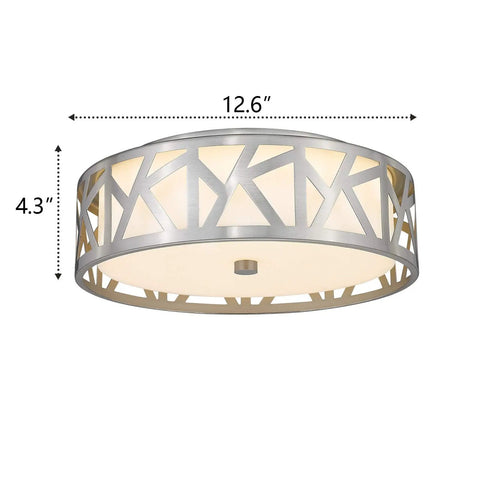 Close To Ceiling LED Flush Mount Light Fixture In Modern Brushed Nickel With Metal Frame And Acrylic Shade Slick 18W