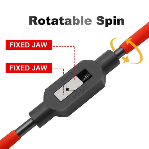Adjustable Tap Wrench Handle One Quarter To Three Quarters Inch With M5 To M20 Thread Tap Holder, rotatable spin visible