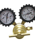 Uniweld RO100 oxygen regulator with dual gauges, brass body and black protective bezels; A outlet, 540 CGA inlet