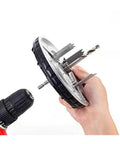 Hand holding adjustable hole saw kit 45 To 130mm for power cordless drill, DIY woodworking tool with fast penetration and clean edges.
