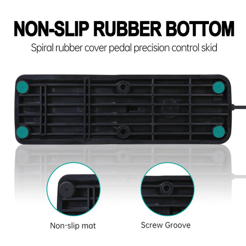 Bottom view showing non-slip base with spiral rubber cover of Universal Sustain Pedal For Digital Pianos, Electronic Keyboards, MIDI Keyboards, And Synthesizers With Polarity Switch And One Quarter Inch Input Plug, Durable Foot Pedal For Stage And Studio Use.