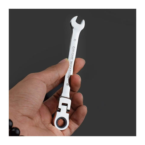 Person holding chrome hand tool from Ratchet Spanner Set With Socket Tool Kit, 5 7 12 Piece Hand Tools For Cars, Easy Grip