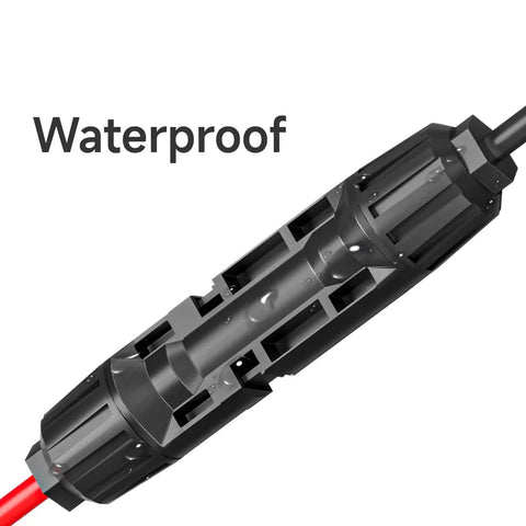 Close-up of 10 AWG SAE Solar Panel Extension Cable With 2 Polarity Reversed Adapters showcasing waterproof connector