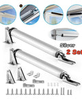 Two Pack Pneumatic Door Closer Set For Soft Close, Adjustable Speed And Positioning Door Stop, Holder Hardware in silver.