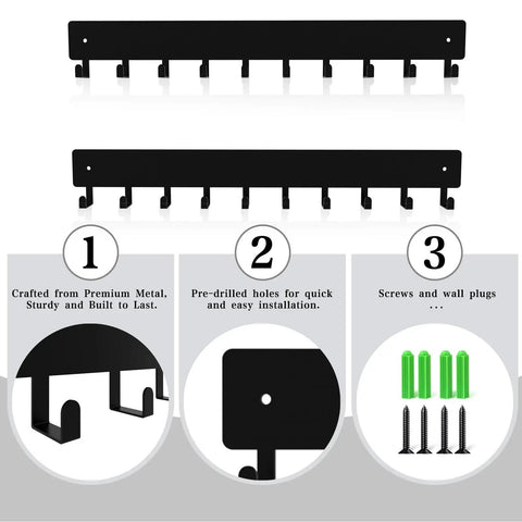14 Inch Wall Key Holder With 10 Hooks Two Sets Metal Key Rack Wall Mount For Keys Bags Leashes And Accessories