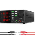 Programmable USB Adjustable DC Laboratory Power Supply With Switching Regulation 0 To 60V Output And 0 To 10A Capacity Bench Power Supply For PCB Repair Electronics Lab DIY Projects Pro Grade Gear With Precise Readouts And Keyboard Lock, showing front panel display with connectors