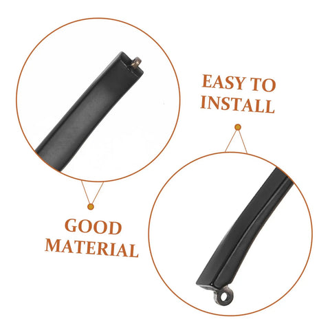 Replacement Eyeglass Arms Durable Temple Legs For Quick Eyewear Repair Kit Easy To Install Comfortable Fit And Stylish Design For A Fast Glasses Fix At Home, showing black eyeglass arm detail, labeled 'Easy to Install' and 'Good Material'.