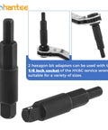 HVAC Service Wrench Kit With Quick Flip Ratchet for Air Conditioning Valves featuring bit adapters and 1/4 inch socket.