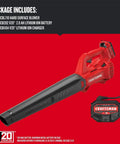 20V Max Cordless Leaf Blower with battery and charger set, red, lightweight, 90 MPH, 200 CFM, nozzle scraper for debris.