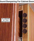 Close-up of 48 Pack Self Adhesive White Felt Bumper Pads on cabinet door for sound dampening and surface protection.