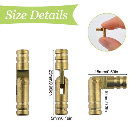 Brass Invisible Barrel Hinges for Jewelry Boxes and DIY Projects, 20 Pieces, M5 x 25mm, size details, solid brass