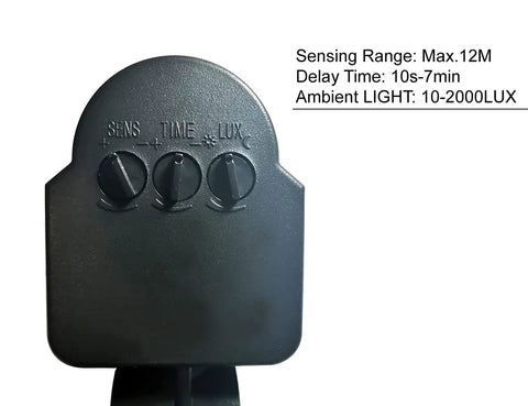 Close-up of controls on Outdoor Motion Sensor Light Switch With Dusk To Dawn, 1200W Incandescent, 110V To 240VAC, waterproof model