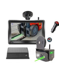 Badass Wireless Forklift Backup Camera Kit with five inch monitor showing forklift view and accessories for easy setup.