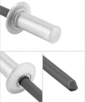 Tough As Nails Heavy Duty Closed End Aluminum Blind Rivets 500 Piece Pack 3/16 X 1/2 showing aluminum body and steel mandrel detail.