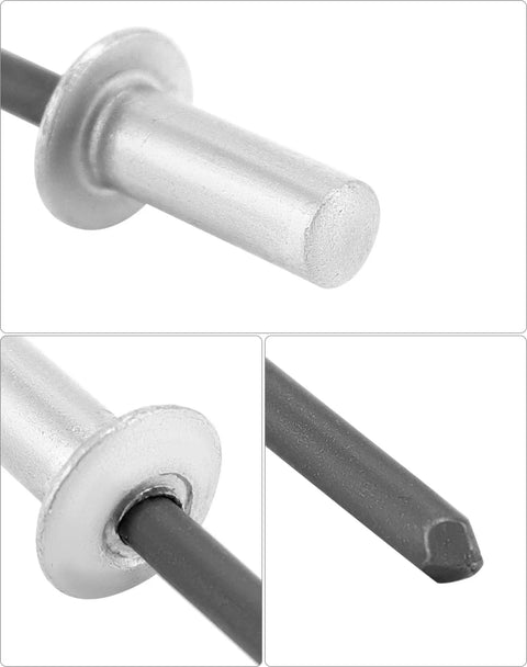Tough As Nails Heavy Duty Closed End Aluminum Blind Rivets 500 Piece Pack 3/16 X 1/2 showing aluminum body and steel mandrel detail.