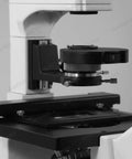 Inverted Fluorescence Microscope 100X-400X, Trinocular With Halogen Lighting, Go-To Pro Grade Lab Imaging For Biology And Research, Easy Setup, Durable Build, High-Contrast Views, Adjustable Focus, Model FM02020303, black stage close-up