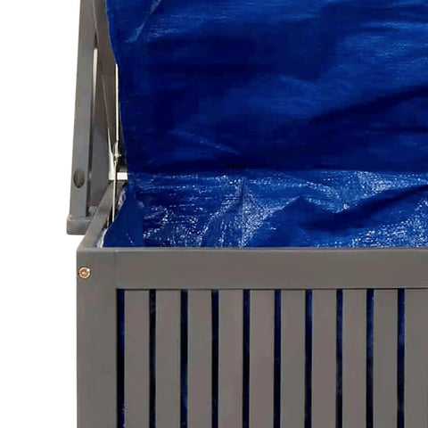 Interior view of Badass Acacia Wood Outdoor Storage Chest With Built In Garden Trellis And Four Deep Compartments For Yard Gear Plus Patio Deck Essentials Tough As Nails Grey Wash Finish.