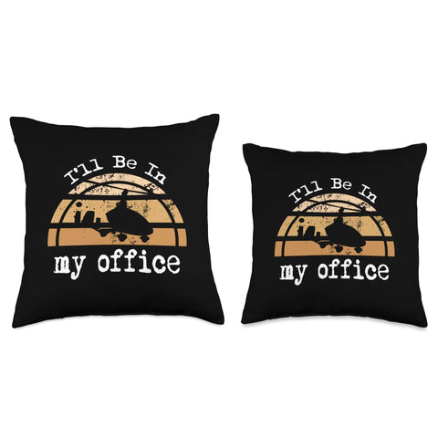 Pilot Approved Gyrocopter Throw Pillow For Gyroplane Autogyro Lovers Aviation Decor For Flight Junkies Hobbyists Instructors And Students Soft Polyester Comfort Gift For Home Or Office featuring text 'I'll Be In My Office'
