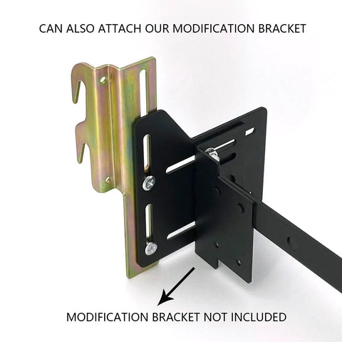 Four Pack Offset Conversion Brackets For Bolt On Metal Bed Frames That Switch To Hook On Headboards In No Time showing steel attachment design.