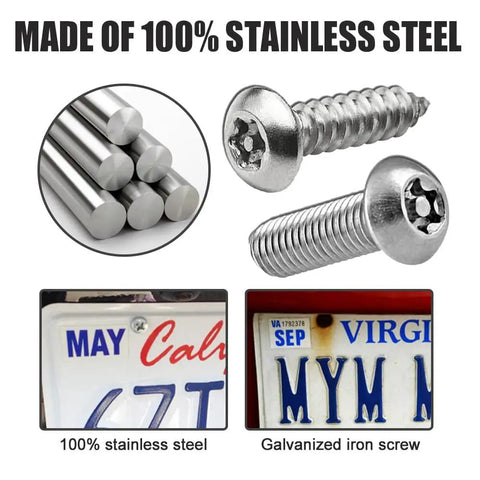 Lock Down Your Plates Tonight With These Helluva Sturdy Anti Theft License Plate Screws Kit Crafted From Heavy Duty 304 Stainless Steel To Beat Rust And Weather While Keeping Your Vehicle Secure. Close-up of stainless steel license plate screws and raw material.