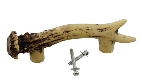 Heavy Duty 3 Inch Antler Cabinet And Drawer Knob Set (2 Pack) With Two Screw Lengths And Washers, Realistic Antler Detail, Side View