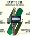 Rock Solid Wireless Crane Scale With 40000 Lb Capacity And Vivid Lcd Panel Plus Broad Signal Remote For Heavy Duty 300 Ft Loads on a hook display.