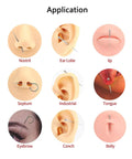 Titanium Threadless Piercing Tapers Set 16G 18G 20G With Curved And Straight Insertion Pins shown for various piercings applications