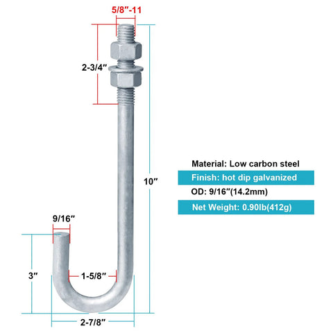4 Pack J Bolt Anchor Set Five Eighths Inch By Eleven Threads For Concrete Posts Decks And Fences Hot Dip Galvanized Steel