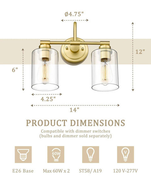 Brushed Nickel 3-Light Vanity Light With Clear Glass Shade, dimensions, steel construction, compatible with dimmer switches