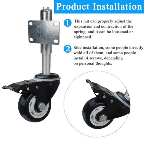Built Tough 2 Point 5 Inch Spring Loaded Door Caster Wheel With Self Retracting Arm and Four Bolt Mounting Plate for Heavy Load Garden Doors, installation guide.