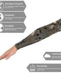 Kick The Heat With These Badass Steampunk Mechanical Gears Arm Sleeves Offering Superior UV Blocking And Sweat Free Compression Unisex Sun Guards Ready For Gravel Roads And Weekend Trail Blazing In Crisp White, showcasing a hand in a compression sleeve with intricate gear prints.